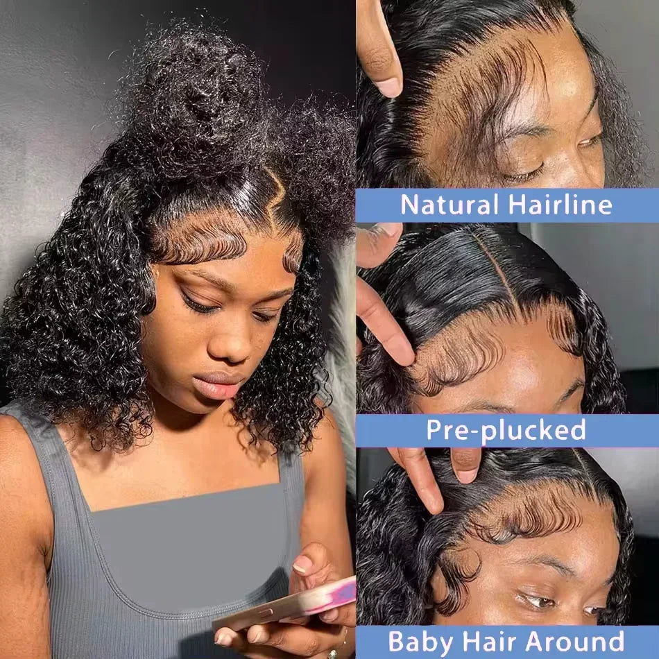 Brazilian Deep Wave Short Bob 13x4 & 4x4 HD Lace Frontal Wigs 220% Density 100% Human Hair 14-16 Inch