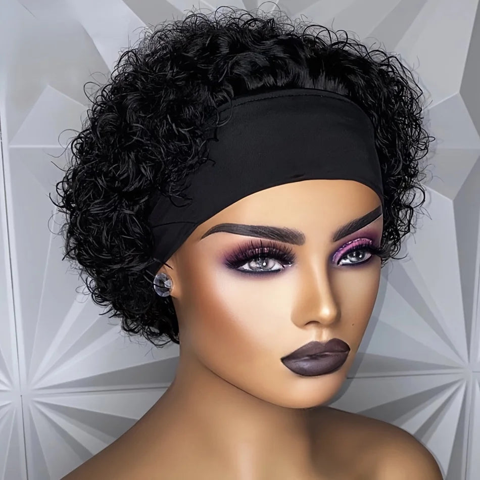 Water Wave Short Curly Pixie Headband Wig Brazilian Remy Human Hair