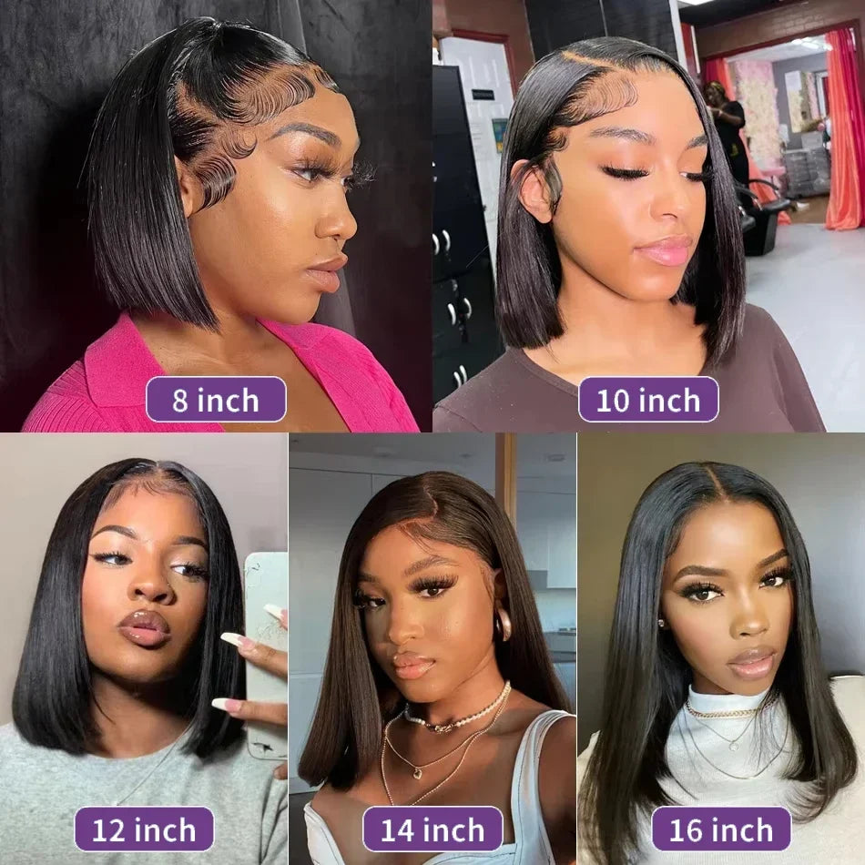 Straight Short Bob 13x4 & 4x4 Human Hair Lace Frontal Wigs 200% Density Remy Transparent Lace Pre-Plucked