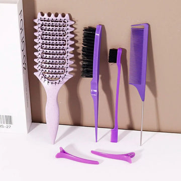6 Piece Plastic Hair Styling Loop Brush Set for Curly Hair and Wigs