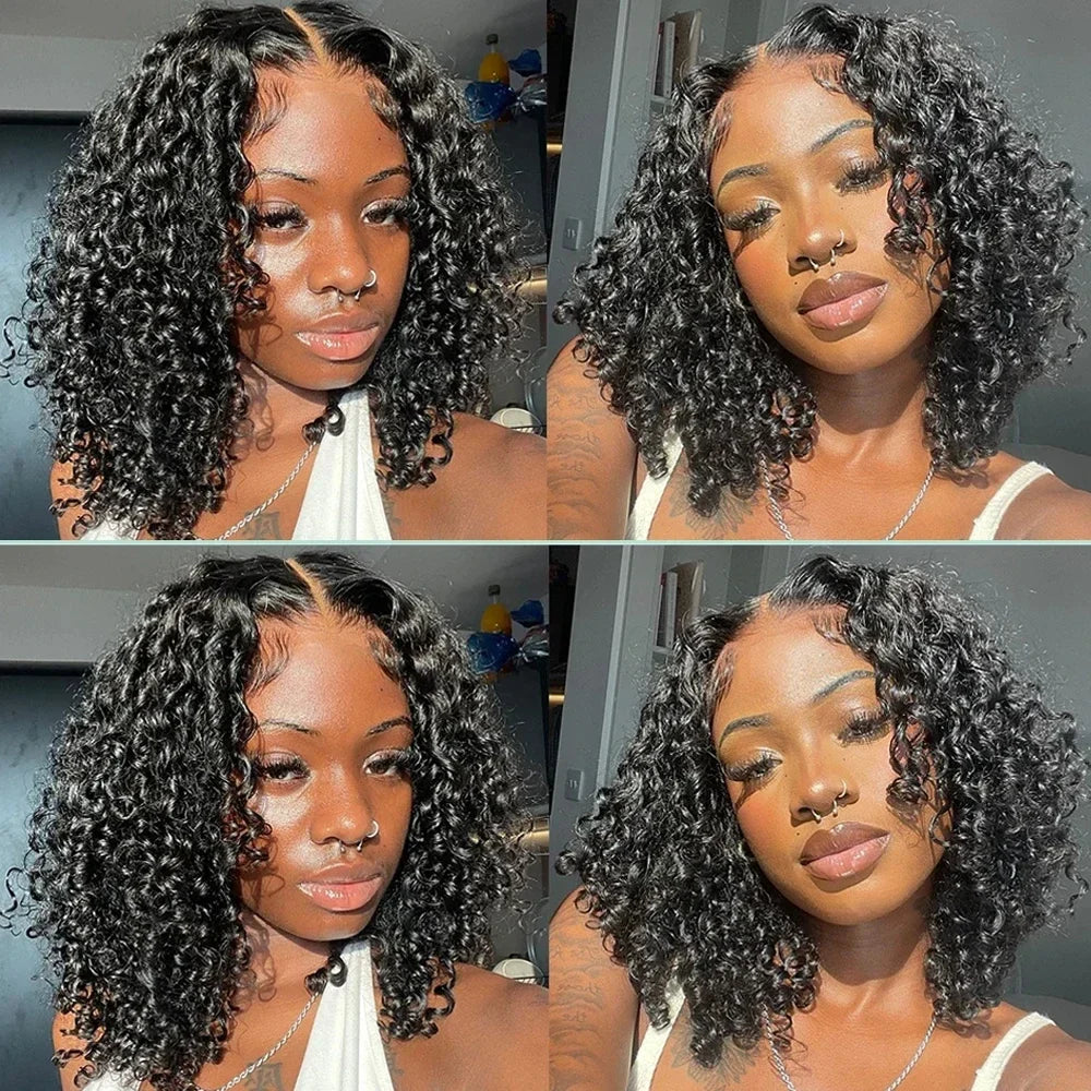 Brazilian Deep Wave Short Bob 13x4 & 4x4 HD Lace Frontal Wigs 220% Density 100% Human Hair 14-16 Inch