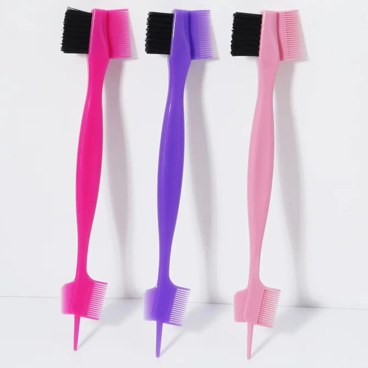 Three in One Edge Control Brush with Pointed Tail and Dual Comb Design 3 Piece Plastic Set
