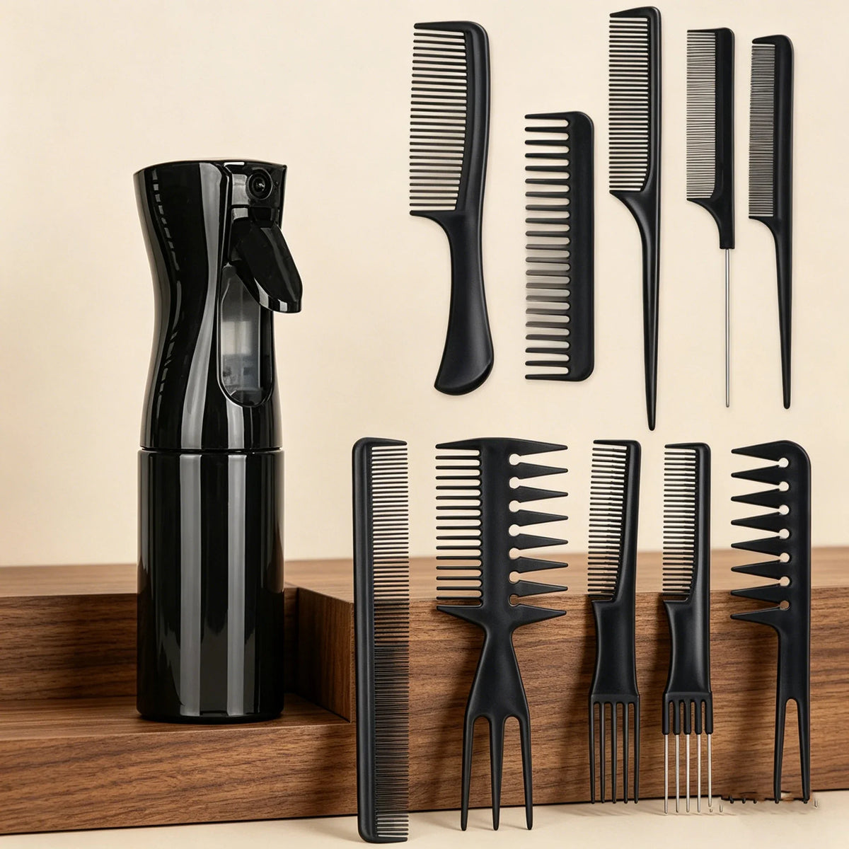 11 Piece Styling Tool Set With Spray Bottle And Combs Plastic