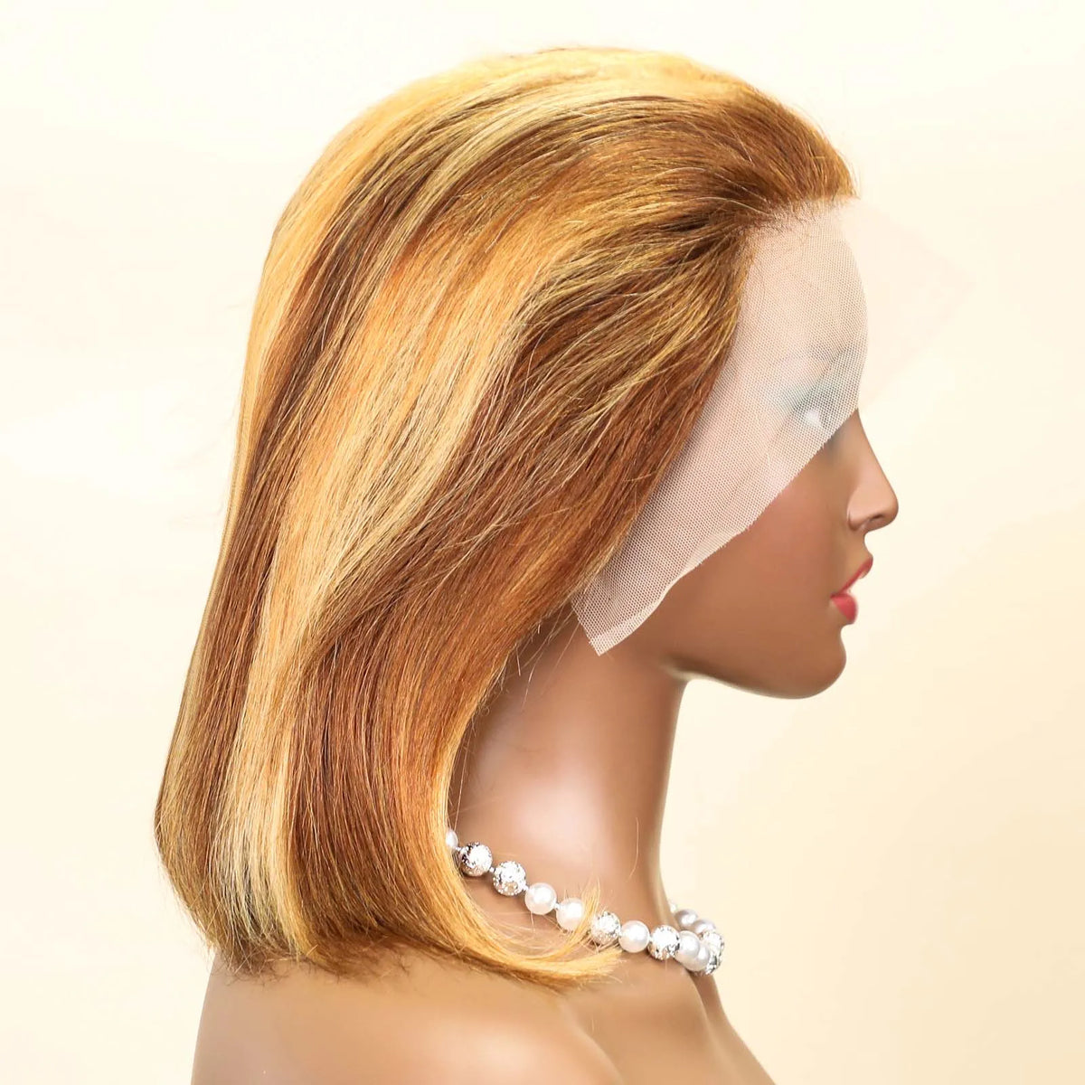 13x4 Lace Front Bob Wig 100% Remy Human Hair Brown Blonde 200% Density