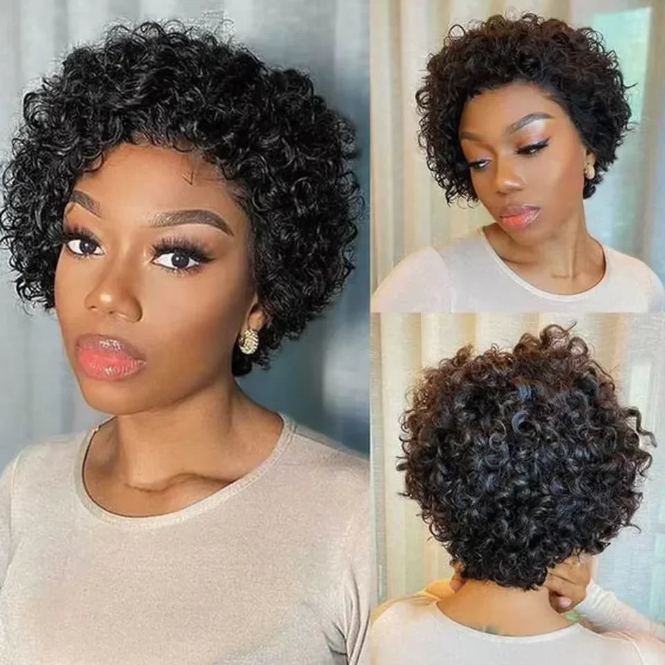 Short Curly Pixie Cut Bob Human Hair Wig 13x1 Transparent Lace Front Brazilian