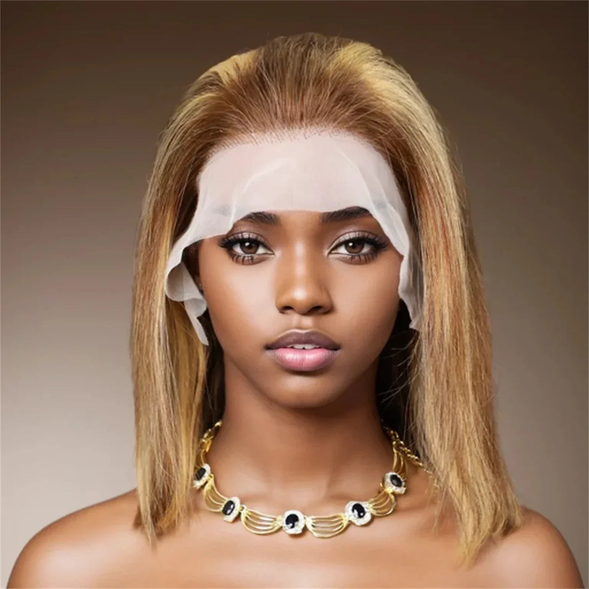 13x4 Lace Front Bob Wig 100% Remy Human Hair Brown Blonde 200% Density