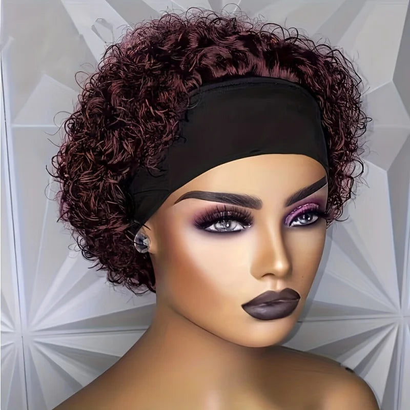 Water Wave Short Curly Pixie Headband Wig Brazilian Remy Human Hair