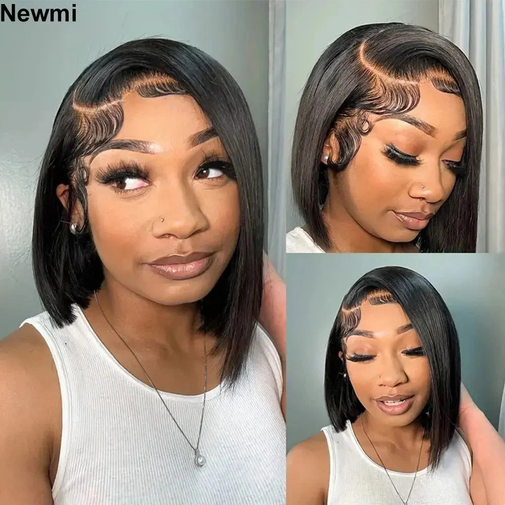 200% Density 13x4 Transparent Lace Front Bob Wig Straight 100% Unprocessed Brazilian Human Hair