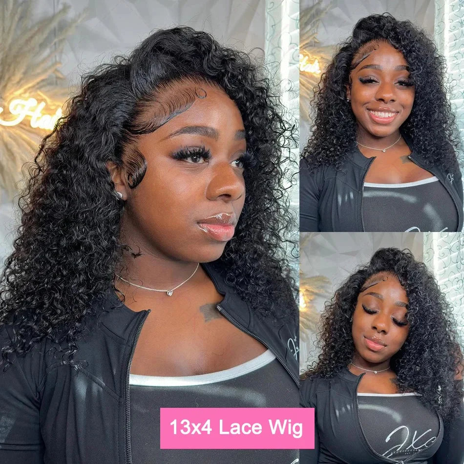 13x4 Transparent Lace Brazilian Short Curly Bob Wig 300% Density Remy Hair