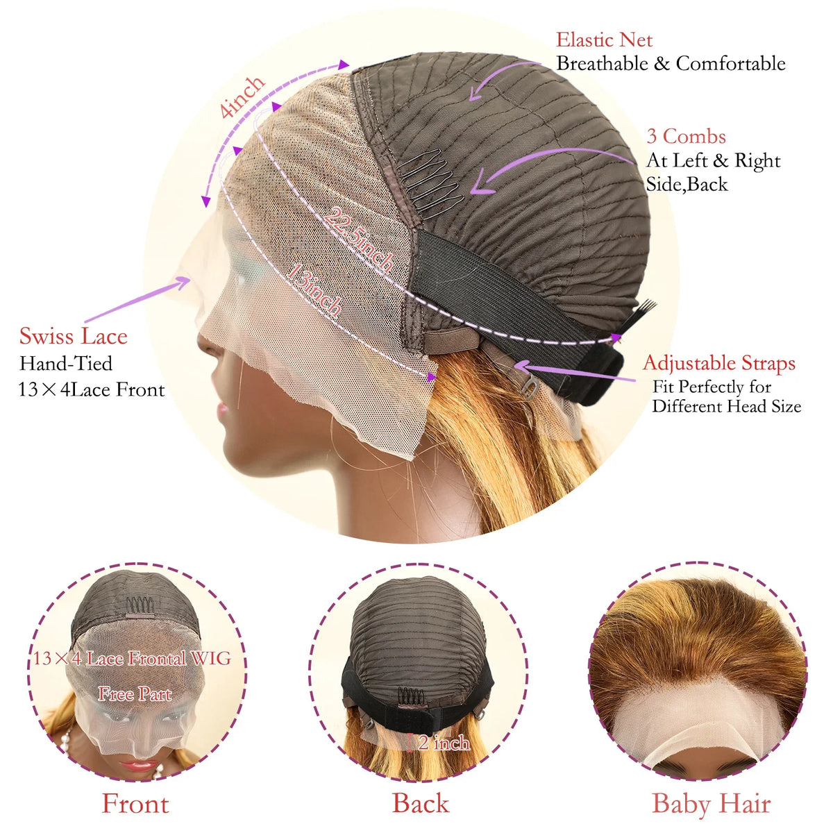 Straight Ombre Bob Wig 13x4 Transparent Lace 200% Density Brazilian Human Hair 4/27 Honey Brown