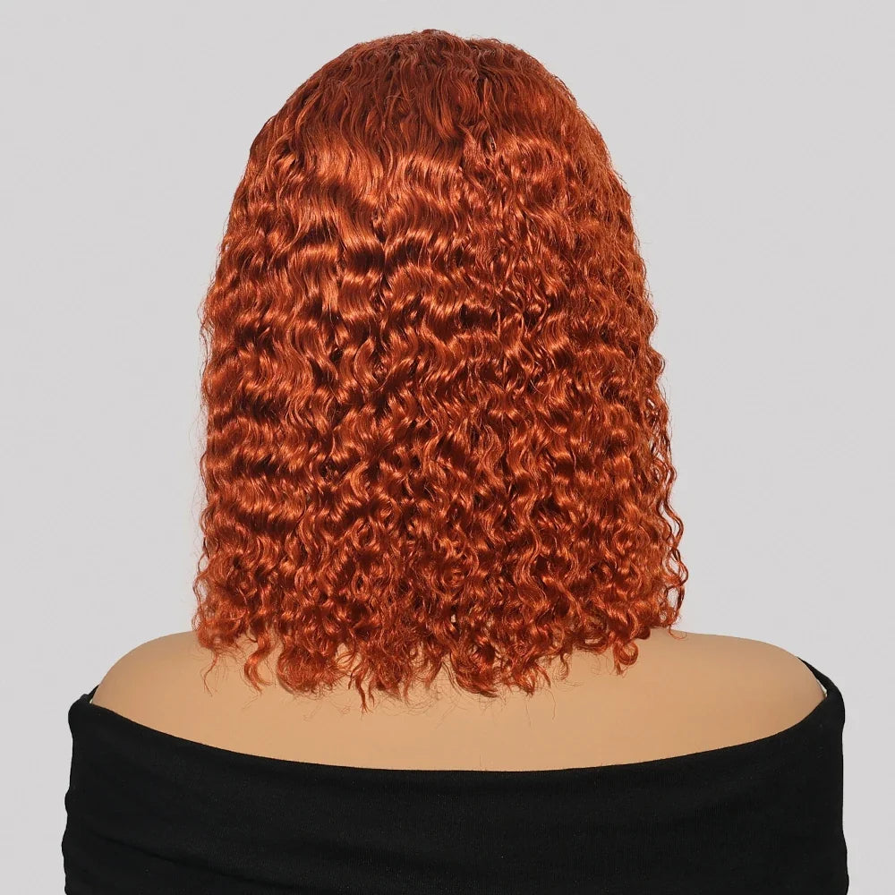 Ginger Orange Water Wave Short Bob 13x4 Lace Front Human Hair Wig 200% Density