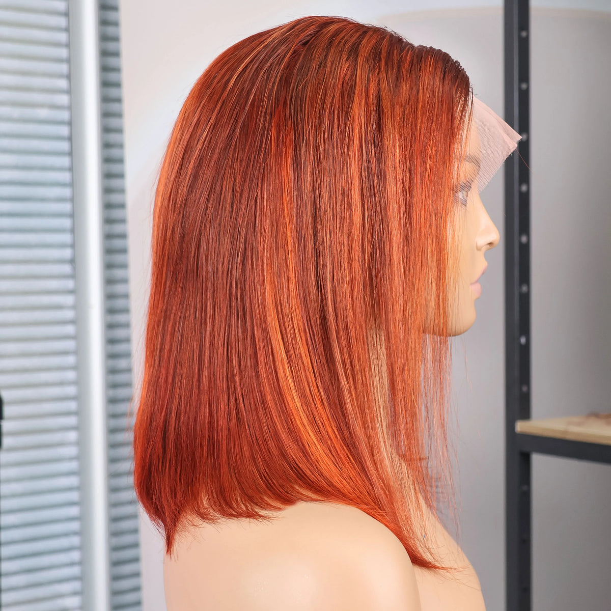 Highlight P4/350 Straight 13x4 Transparent Lace Short 14Inch Pre-Plucked Ginger Orange Human Hair Wig