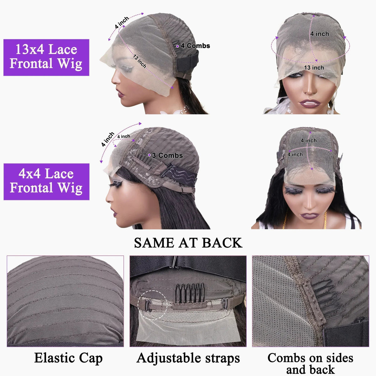 Chocolate Brown 13x4 and 4x4 Lace Frontal Straight Bob Human Hair Wig 16 Inch Pre-Plucked Remy