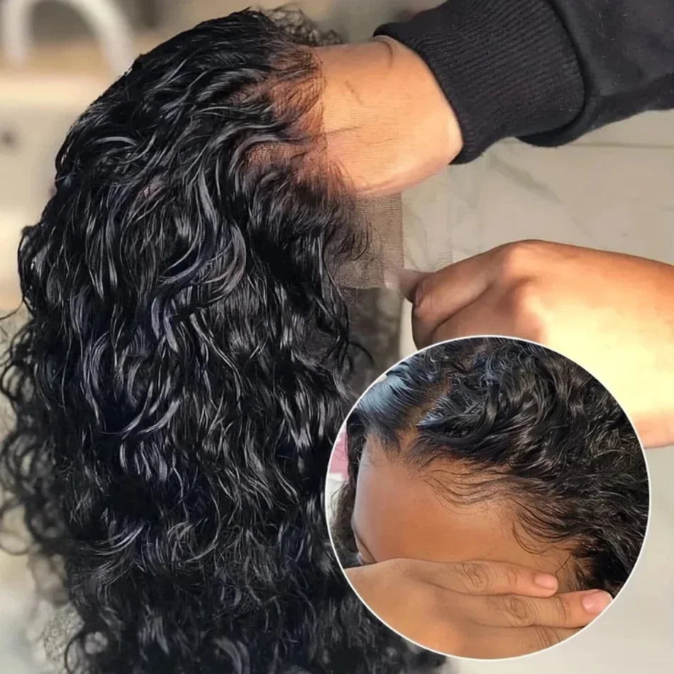 Water Wave 13x4 Transparent Lace Front Bob Wig 200% Density Brazilian Human Hair Short Wig