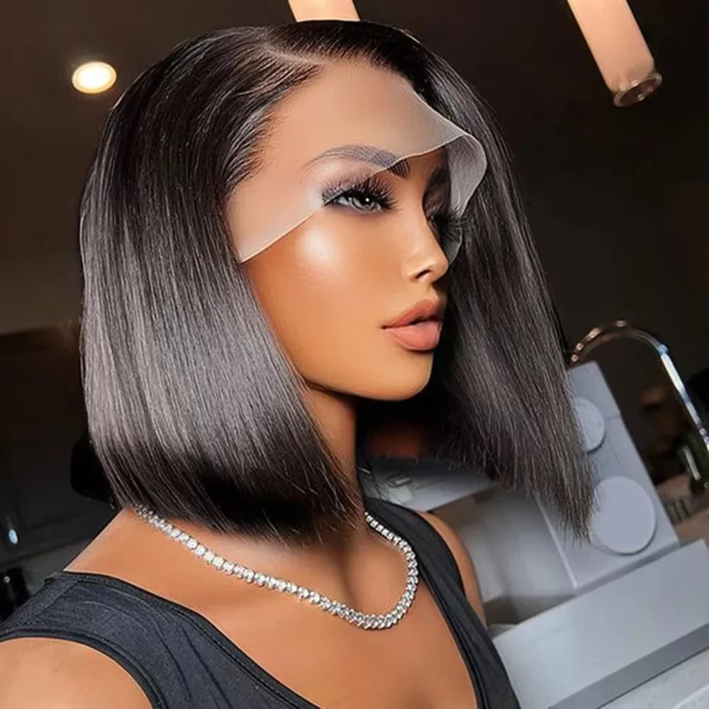 4x4 13x4 Preplucked Brazilian Straight Bob Lace Front Wig 100% Human Hair