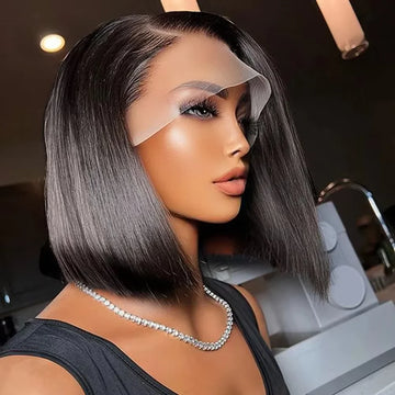 4x4 13x4 Preplucked Brazilian Straight Bob Lace Front Wig 100% Human Hair