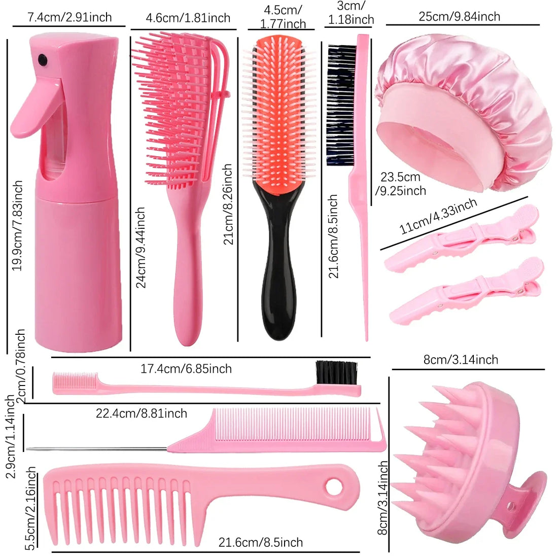 11 Piece Hairdressing Tool Set Hair Brush Comb Spray Bottle Sleeping Cap