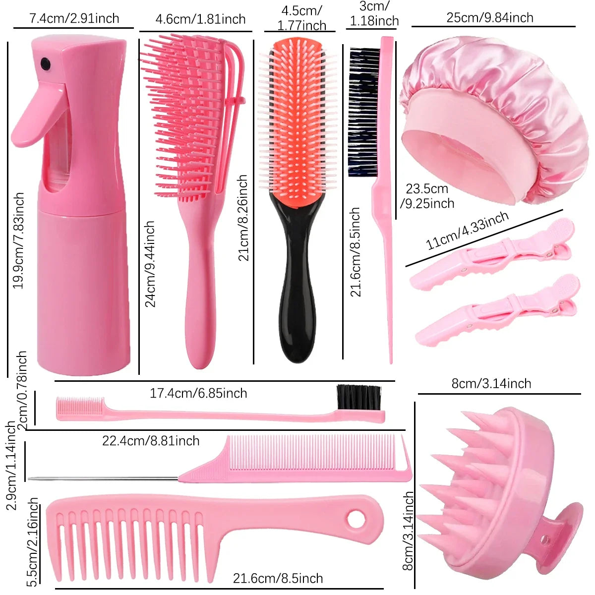 11 Piece Hairdressing Tool Set Hair Brush Comb Spray Bottle Sleeping Cap