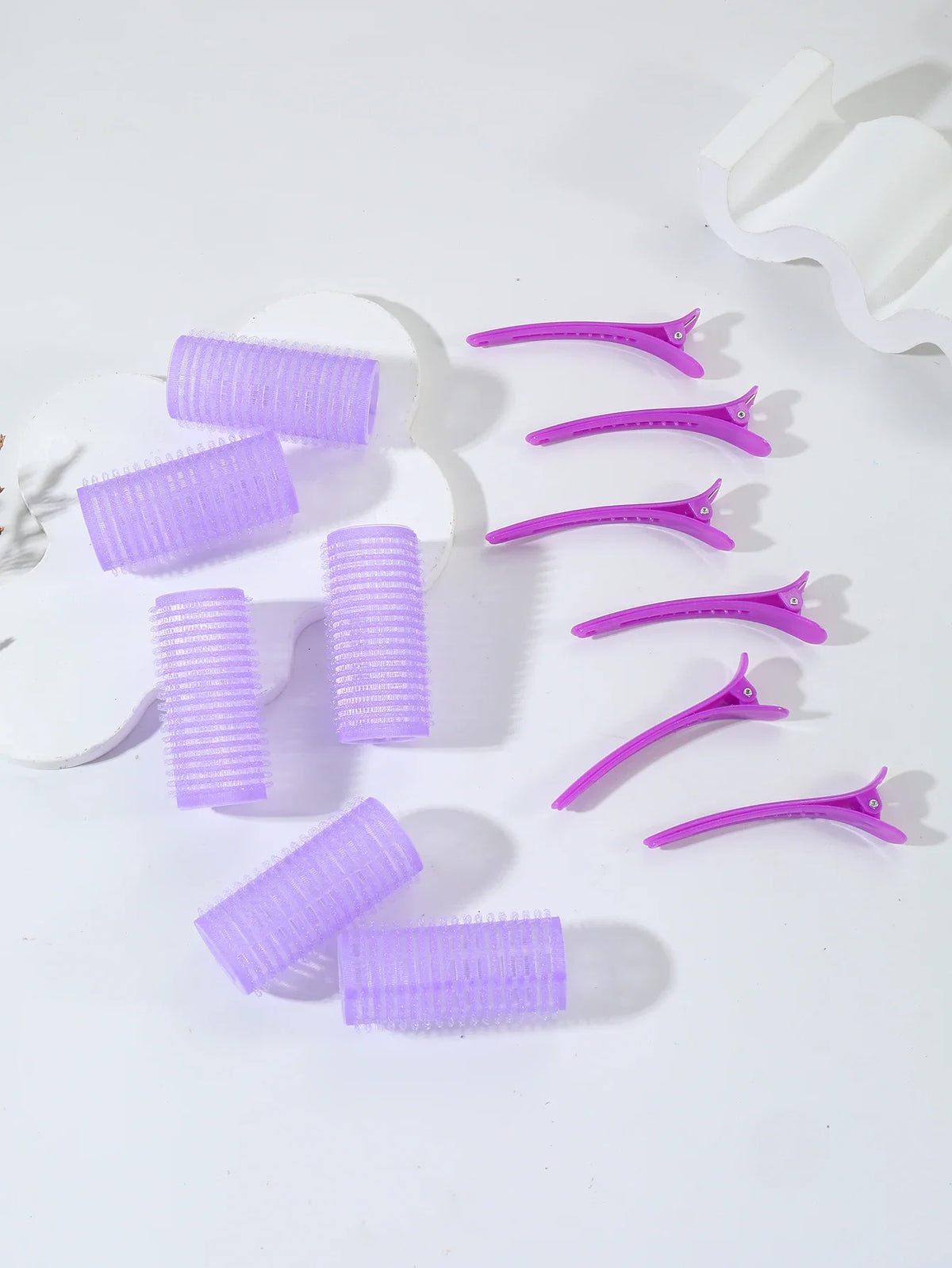 12 Piece Curling Tool Set With 6 Non Heat Curlers And 6 Clips