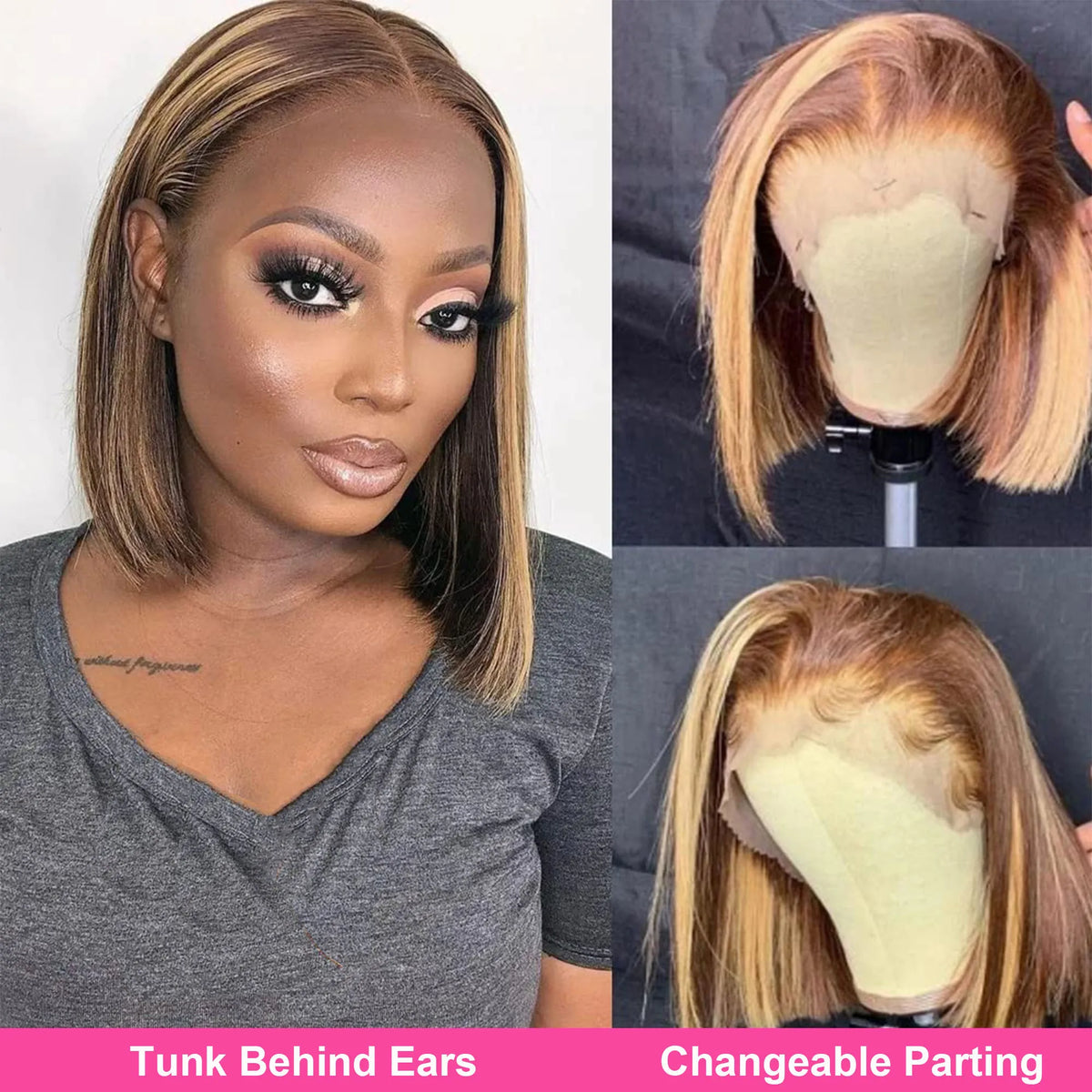 13x4 Transparent Lace Front Bob Wig Human Hair Ombre Honey Blonde 10-16 Inch 4/27 Colored Frontal Wig