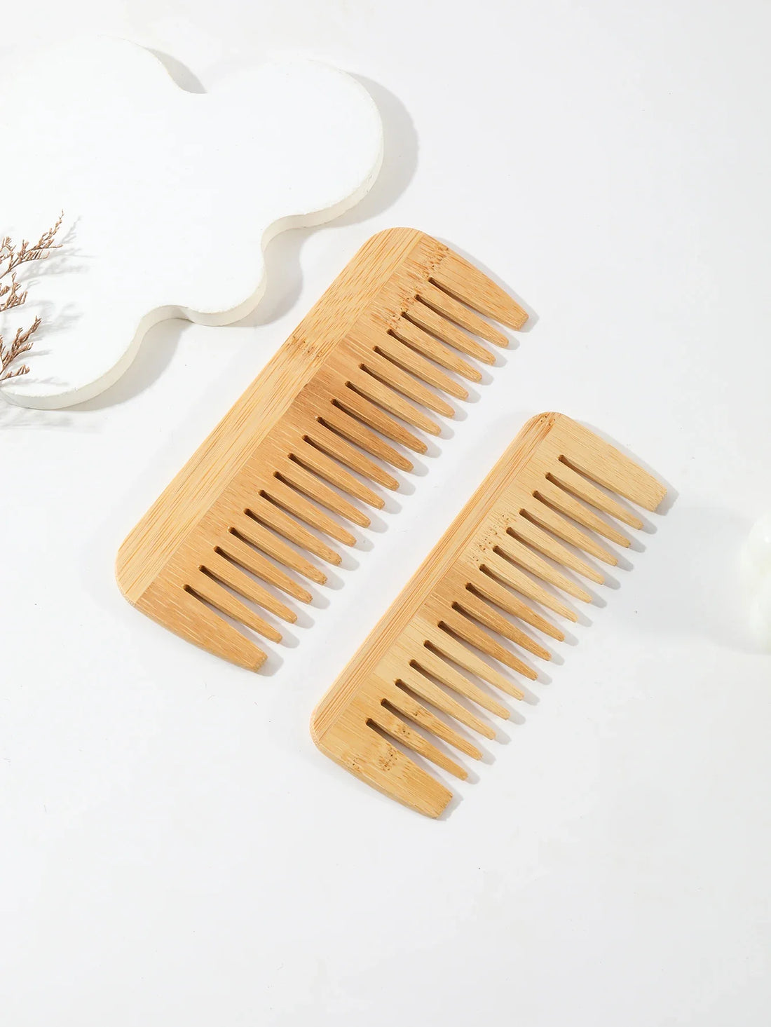 Wooden Wide Toothed Hair Comb Bamboo Handle 1 Piece