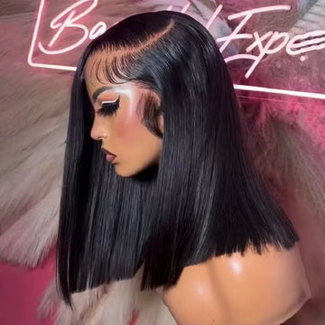 200% Density 13x4 Lace Front Bob Wig 16 Inch Straight 100% Human Hair with 2x6 4x4 5x5 HD Lace Closure