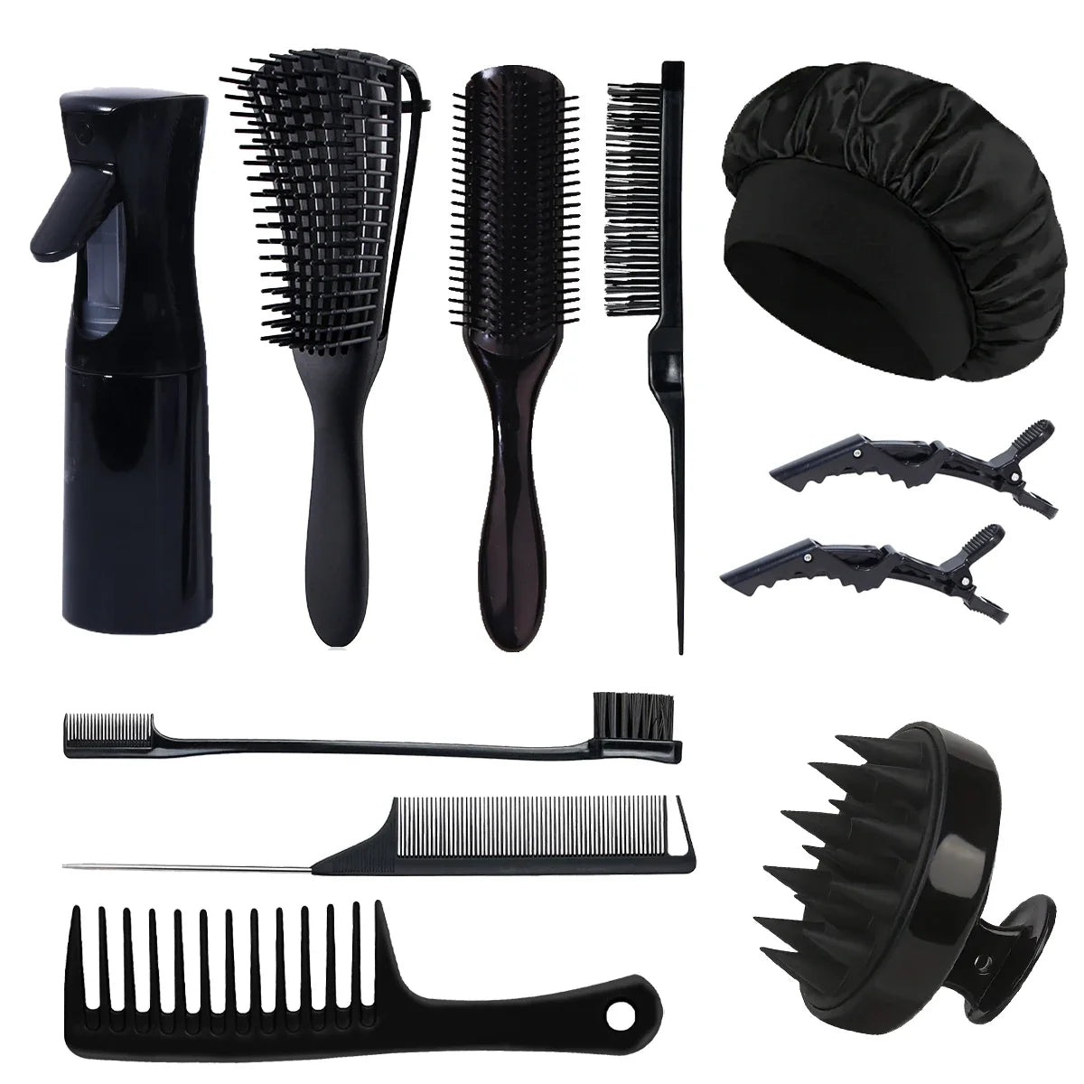 11 Piece Hairdressing Tool Set Hair Brush Comb Spray Bottle Sleeping Cap