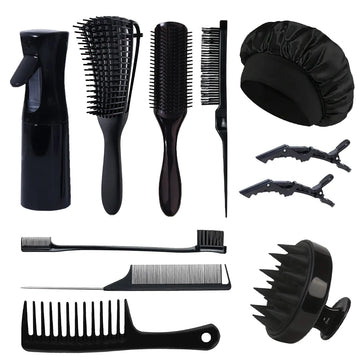 11 Piece Hairdressing Tool Set Hair Brush Comb Spray Bottle Sleeping Cap