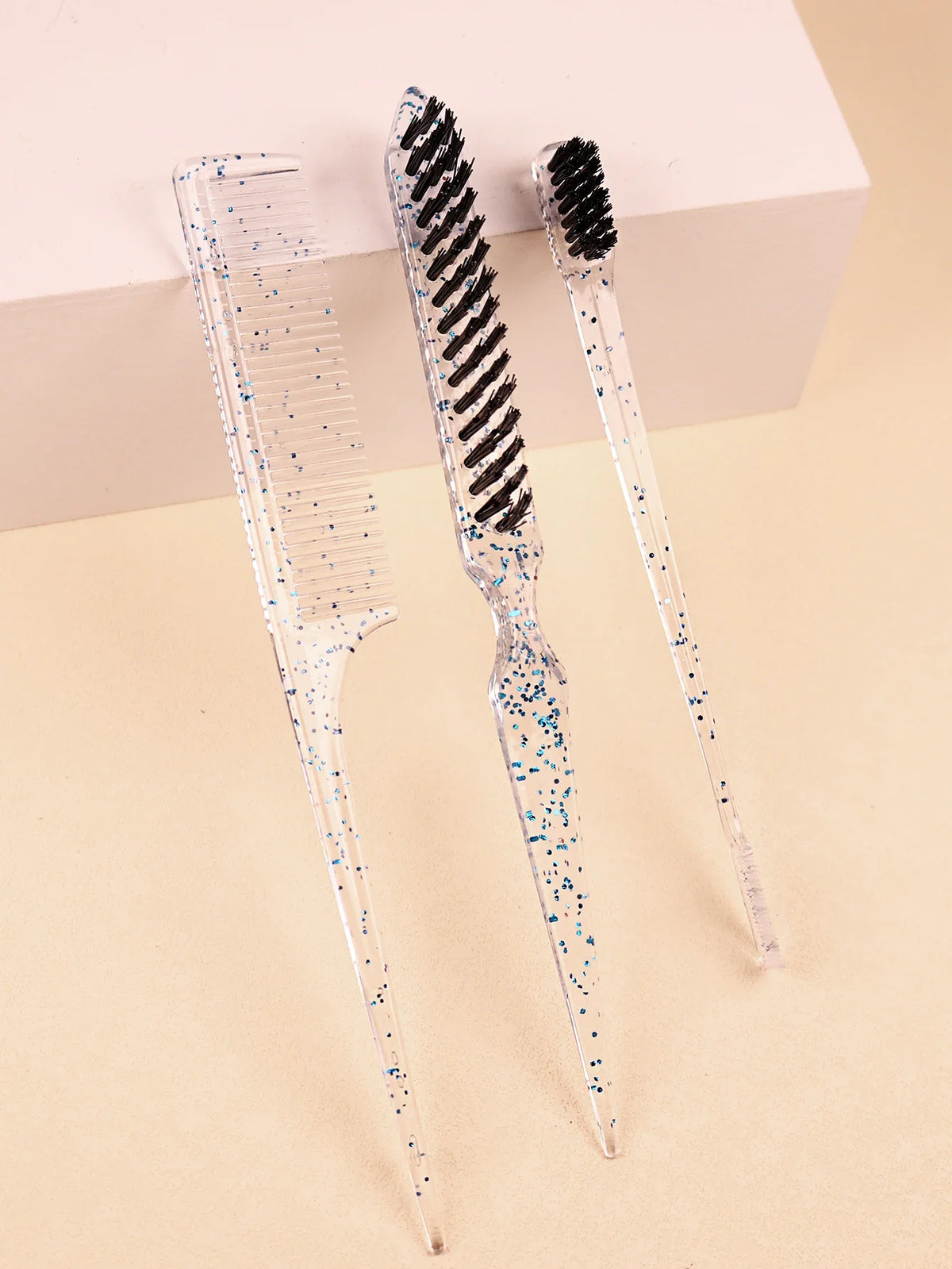 3Pc Hair Brush Comb Set Loop Brushes Plastic Material