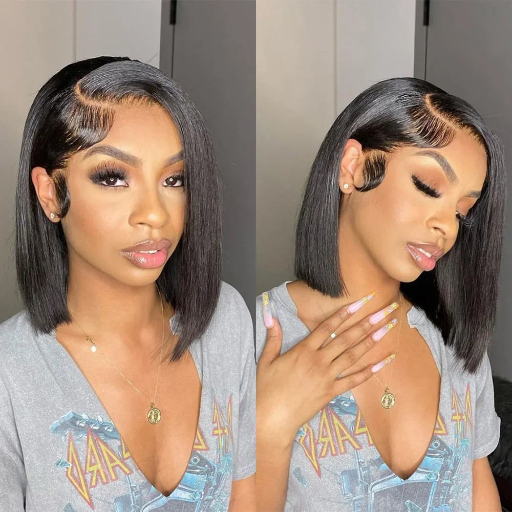 4x4 13x4 Preplucked Brazilian Straight Bob Lace Front Wig 100% Human Hair